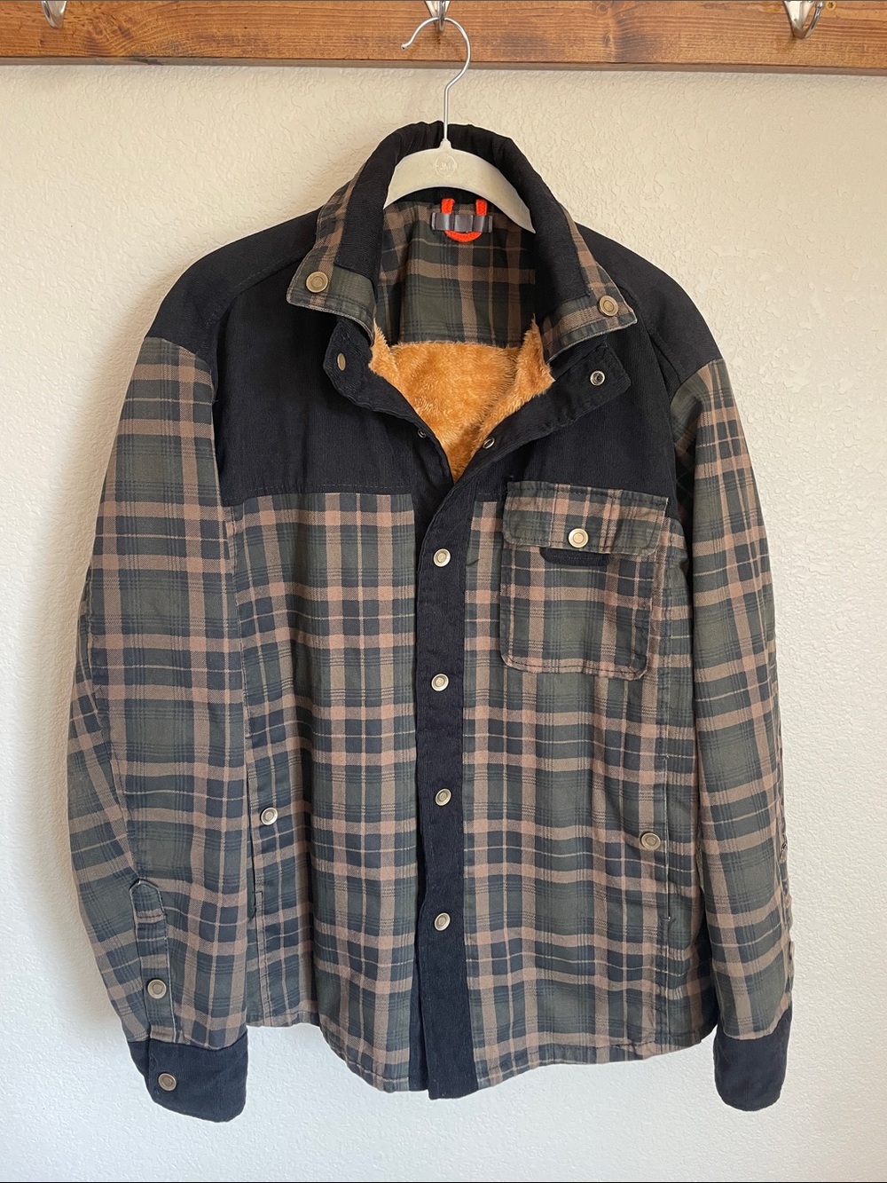 Men's Plaid Fleece-Lined Shirt Jacket M Outdoor Cabincore Fall Casual Corduroy